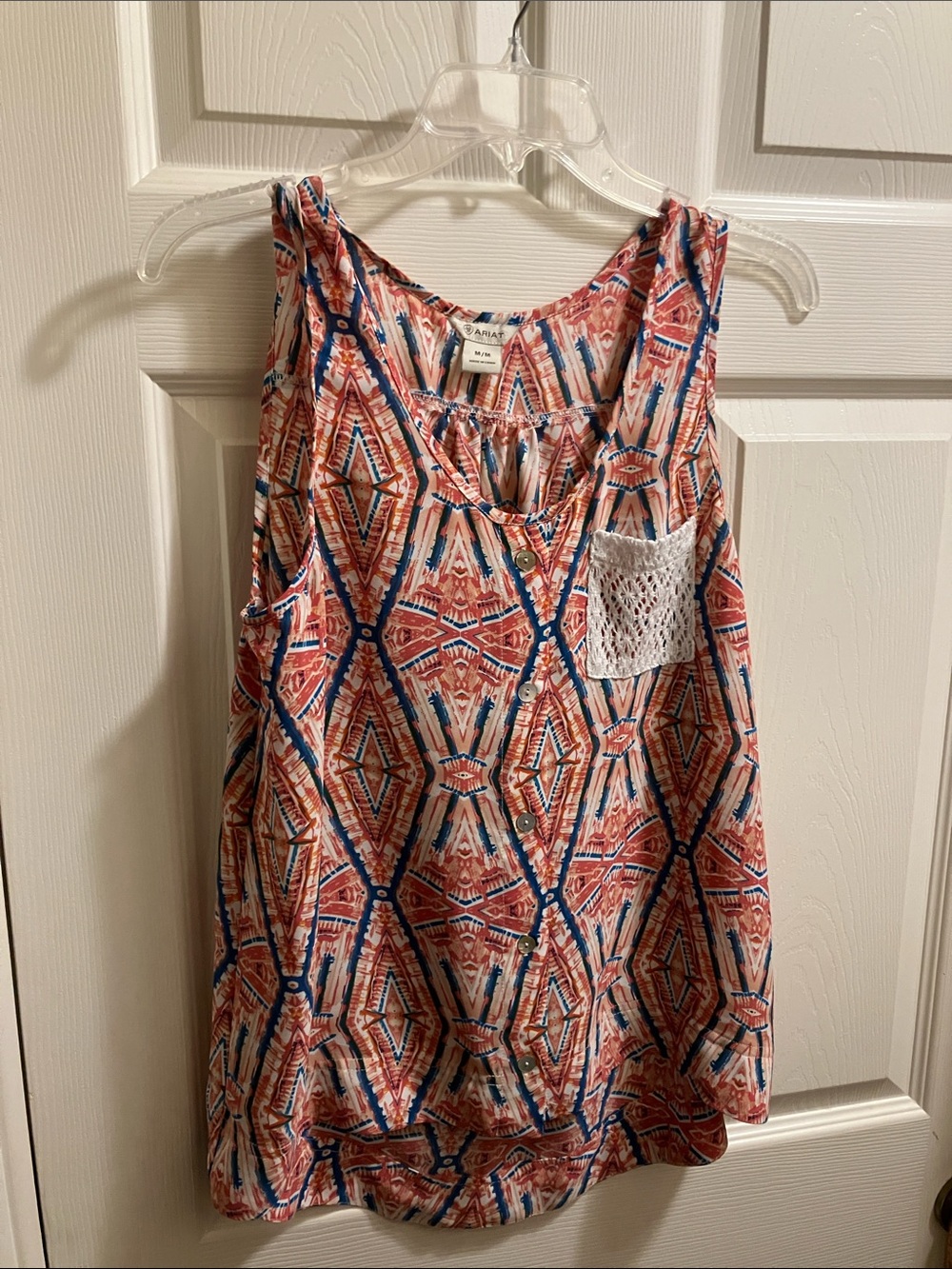 Ariat Coral, Navy & Teal Patterned Sleeveless Top